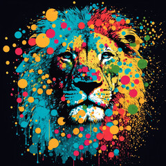 Stylish Lion, Clip Art or T-Shirt Design, Lion on a black background, contemporary colors