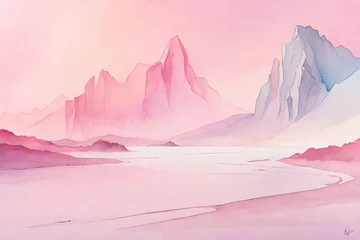 Foto op Canvas pink wet ink or watercolor splatter landscape  © eric