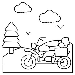 Adventure touring motorcycle Concept,  Road Trip via Bike Vector Design, Wandering and LeisureSymbol, Touring and Pleasure Sign, Odyssey and Escapade Stock, Adventure tourers illustration, 