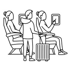 Passengers on a aeroplane Concept, interior of seating area on aircraft Vector Design, Wandering and LeisureSymbol, Touring and Pleasure Sign, Odyssey and Escapade Stock illustration, 