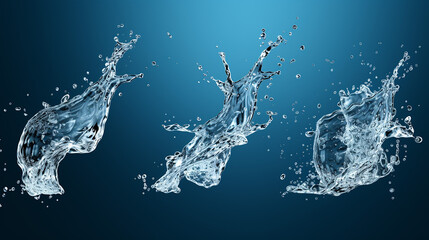 set of pure water splashes. 3d illustration - obrazy, fototapety, plakaty