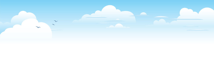 Fototapeta na wymiar Vector drawing of sky with white clouds, cartoon illustration, natural background