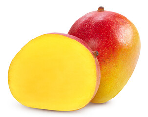Fresh organic mango with leaves isolated on white background