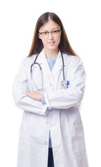 Young Chinese doctor woman over isolated background happy face smiling with crossed arms looking at the camera. Positive person.