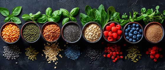 Obraz na płótnie Canvas Healthy food clean eating selection,fruit, vegetable, seeds, superfood, cereal, leaf vegetable