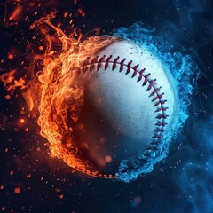 Baseball ball in fire and cold flame