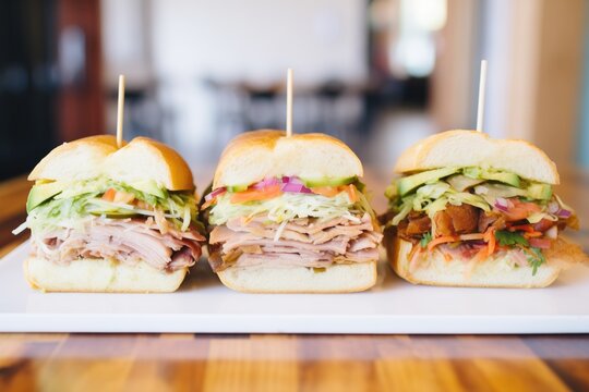 row of tortas made with different meats