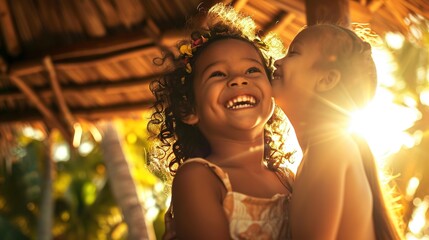 A happy parent and smiling child enjoy a moment of joy together. - obrazy, fototapety, plakaty