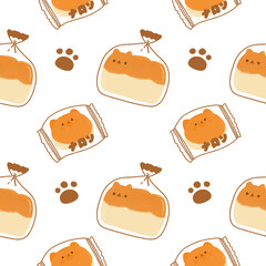 Japanese Bread Bakery Cat pattern Cute Dessert Cafe for baby shower ,nursery ,wallpaper ,book cover,  fabric or other printable cover