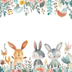 watercolor spring animals cute