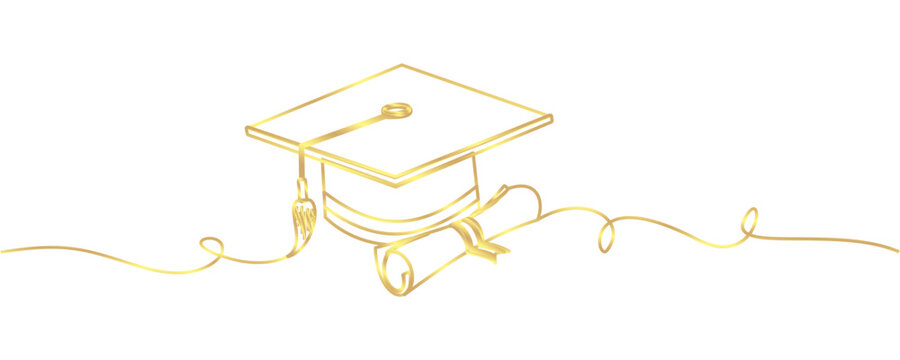 recommend clip art: Vector graduation cap line art gold 