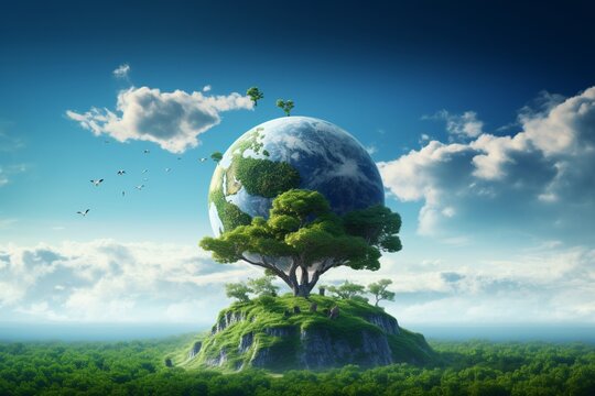 A picture of Earth with a tree on it for Earth Day