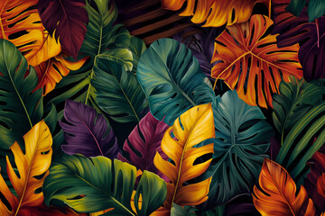 Tropical leaf texture background. Each intricately detailed leaf creates a captivating visual symphony, evoking the vibrant and exotic essence of tropical landscapes