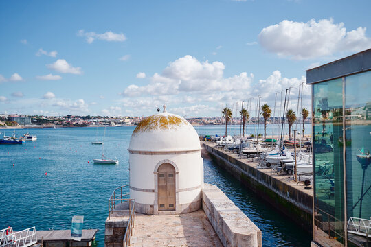 Blue water of Cascais seashore in Portugal.