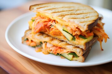 kimchi sandwich with grilled meat and melted cheese