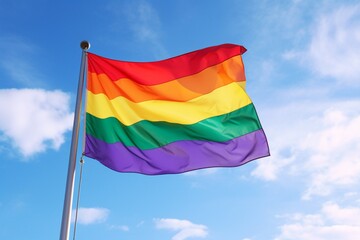 A rainbow flag flutters proudly in the sky