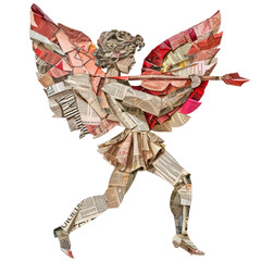 Cupid made of newspaper for collage retro style, texture collage, isolated on white background or transparent background.