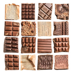 Chocolate made of newspaper for collage retro style, texture collage, isolated on white background or transparent background.