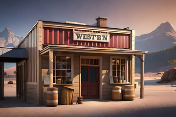 wild west wooden saloon facade in a 3d animation  movie style