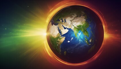 Fototapeta premium Sunrise over planet Earth in space, illustration of protecting the earth from solar magnetic storms