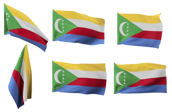 Large pictures of six different positions of the flag of Comoros
