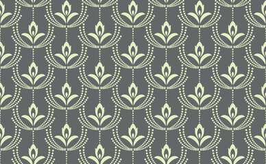 Flower geometric pattern. Seamless vector background. Gray and beige ornament