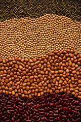 Background texture of the mixed up of the beans and nuts seed in different color tone.