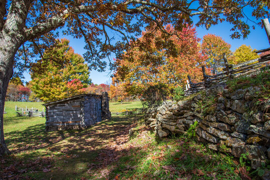 Fall colors at the Hensleey Settlement at Cumberland Gap National Historic Park.