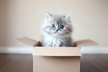 adorable stock photo of a kitten in a cardboard box