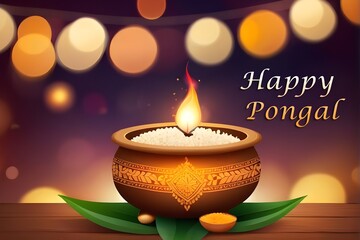 Happy Tamil Thai Pongal Festival Wishes Wallpaper with blur bokeh background: