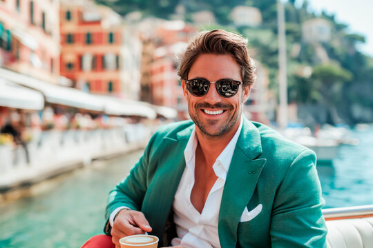Coastal Elegance: A Suave Man's Morning Ritual in Italian Riviera