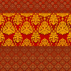 Seamless ethnic floral and geometric pattern in oriental colors. Seamless pattern. Fabric design, illustration