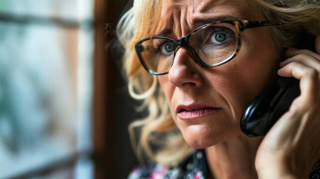 Elderly woman talking on the phone with scammers