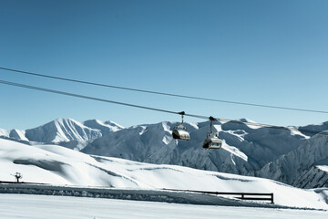 Ski lift at ski resort in  high mountains of Tetnuldi