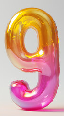 numero 9 feito de balão de festa colorido nas cores dourado e rosa isolado no fundo branco