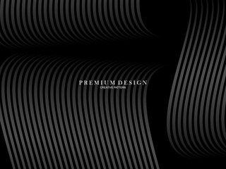 Black abstract background design. Modern wavy lines (guilloche curves) pattern in monochrome colors. Premium line texture for banner, business card, business background. Dark horizontal vector templat