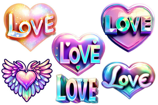 set Love Hearts 3d Illustration for Valentines Day Greeting Card. Love 3d word. 3d render illustration. love in 3d letters. transparent png background 