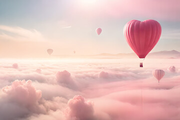 Obraz premium soft and romantic cloudy atmosphere , pink clouds and heart shaped balloons