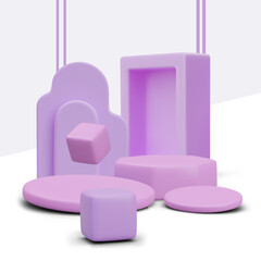 Purple platform to showcase your products. Realistic model with 3D geometric shapes