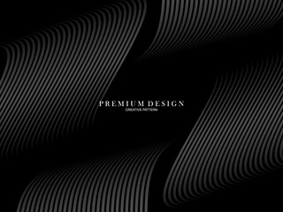 Black abstract background design. Modern wavy lines (guilloche curves) pattern in monochrome colors. Premium line texture for banner, business card, business background. Dark horizontal vector templat