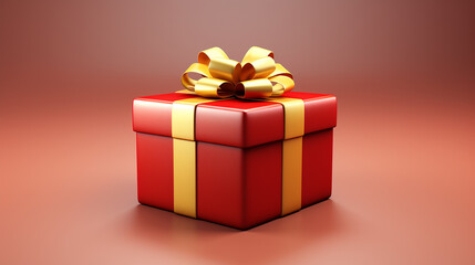 Fototapeta premium 3d rendered red gift box with gold ribbon on red background