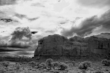 Black and White Image of Rugged and Desolate Monument Valley Arizona USA Navajo Nation