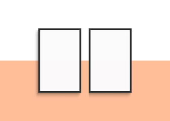 Two frames mockup design on peach fuzz color background. Gallery wall mock up design
