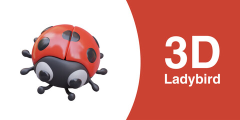 Ladybug, top view. Red cute beetle with black dots. Funny vector insect in cartoon style. Isolated image on white background. Positive entomology for children