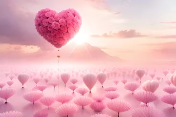 Wandcirkels aluminium pink ethereal romantic cloudy landscape , valentines and love concept © eric