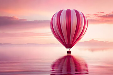 Obraz premium pink ethereal landscape , air balloons above the clouds , valentines and love concept