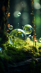 Obraz na płótnie Canvas Detailed bubble water drops in Sunlight 