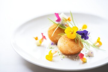 gourmet arancini plated with edible flowers