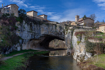 Puentedey and natural bridge over the Nela River, Burgos, Castilla y León, Spain.