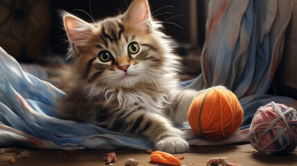 Cute kitten. Copy space Generative AI